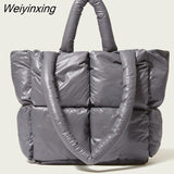 Weiyinxing Large Tote Padded Handbags Designer Quilted Women Shoulder Bags Luxury Nylon Down Cotton Crossbody Bag Winter Purse 2023