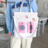 Weiyinxing for Women Canvas Shoulder Bag Reusable Shopping Bags Casual Tote Female Handbag Messenger Bag Harajuku Student Schoolbag