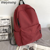 Weiyinxing Fashion Red Backpack Women Waterproof Solid Color High School Bag for Teenage Girl Cute Student Bag Portable Travel Rucksack