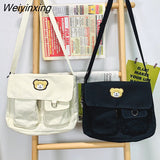 Weiyinxing Women's canvas bear Messenger bag Female Youth Student Fashion Crossbody Shoulder Bags woman Large Capacity Schoolbag for women