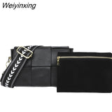 Weiyinxing Leather Women's Shoulder Bags Woven Cow Leather Crossbody Bags Designer Wide Straps Crossbody Bag Luxury Ladies Handbags