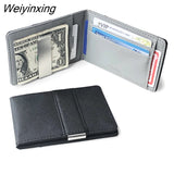 Weiyinxing Sale Fashion Solid Men's Thin Bifold Money Clip Leather Wallet with A Metal Clamp Female ID Credit Card Purse Cash Holder