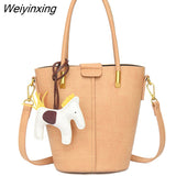 Weiyinxing New 2piece/set Cowhide Women's Handbags Fashion Designer Good Casual Ladies Tote Female Bucket Women Shoulder Crossbody Bag