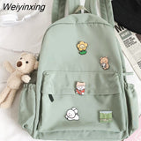 Weiyinxing Student Bear Backpack Kawaii Nylon Women Cute School Bag Girl College Badge Backpack Cartoon Book Female Bag Trendy Fashion