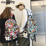 Weiyinxing Graffiti Print Men Backpack Harajuku Girl Male School Bag Nylon Ladies Fashion Laptop Backpack Women Book Boy Student Bag