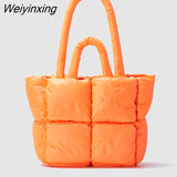 Weiyinxing Large Tote Padded Handbags Designer Quilted Women Shoulder Bags Luxury Nylon Down Cotton Crossbody Bag Winter Purse 2023