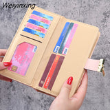 Weiyinxing Women Wallet PU Leather Purse Female Long Wallet Gold Hollow Leaves Pouch Handbag for Women Coin Purse Card Holders Clutch