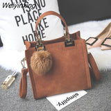 Weiyinxing Women Bag Fashion Messenger Bag Handbag Casual Tote Bag Female Large Shoulder High Quality Suede Leather Handbag With Fur Ball