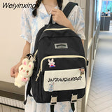 Weiyinxing Letters Embroidery Nylon Women Backpack Female Multiple Pockets Buckle Travel Bag Teenage Girls Schoolbag Preppy Bookbag