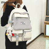 Weiyinxing Quality Multi Pocket Buckle Backpack Women Patchwork Waterproof Shoulder Bags Teenage Girls Laptop Backpack Cute School Bag