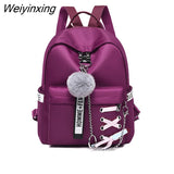 Weiyinxing Backpack Teenager Trend Student Schoolbags Multi-pocket Shoulder Bags Female Oxford cloth Backpack Fashion Hair ball pendant