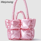 Weiyinxing Large Tote Padded Handbags Designer Quilted Women Shoulder Bags Luxury Nylon Down Cotton Crossbody Bag Winter Purse 2023