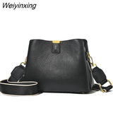 Weiyinxing Cow Leather Women Shoulder Crossbody Bag Fashion 3 Layer Ladies Small Bucket Handbag Genuine Leather Female Messenger Bag