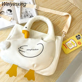 Weiyinxing Lovely Women Canvas Goose Bag Duck Diagonal Straddle Bag Girl Student Shoulder Bag Female Cartoon Animal Profile Pack