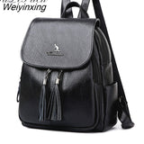 Weiyinxing Women tassel Leather high quality Backpack School Bags for Teenage Girls Bagpack Travel Backpacks Shoulder Bags mochila