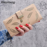Weiyinxing Women Wallet PU Leather Purse Female Long Wallet Gold Hollow Leaves Pouch Handbag for Women Coin Purse Card Holders Clutch