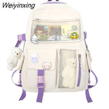 Weiyinxing New Buckle Badge Women Backpack Candy Color Fashion Cute Schoolbag Shoulder Student Bag Teenage Girls College Backpack