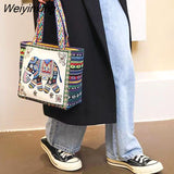 Weiyinxing Elephant Pattern Bucket Bag Double-Sided Embroidered Canvas Bag Women Handbags