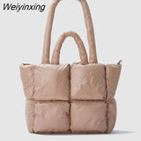 Weiyinxing Large Tote Padded Handbags Designer Quilted Women Shoulder Bags Luxury Nylon Down Cotton Crossbody Bag Winter Purse 2023