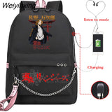 Weiyinxing Revenger Mikey Sano Manjiro Anime School Backpack Teen Girls Backpacks Travel Laptop Chain Backpack W/ Headphone USB Port