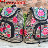 Weiyinxing Yunnan Ethnic Embroidery Backpack Retro Floral Embroidered Ladies Rucksack Embroidered Backpack