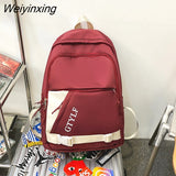 Weiyinxing Letter Printing Waterproof Nylon Backpack Fashion Multiple Pockets Contrast Color Women Travel Bag Teenager Big Schoolbag