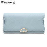 Weiyinxing New Fashion Ladies Long Wallet PU Leather Solid Color Striped Coin Purse Zipper Folding Dark Buckle Women's Clutch