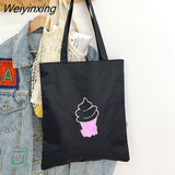 Weiyinxing Canvas Bag for Women New Shopper Handbags Reusable Canvas Shoulder Tote Bag school bags for girl Casual tote bags