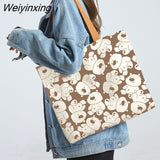 Weiyinxing Women Canvas Shopping Bags Eco Reusable Foldable Shoulder Bags Large Capacity Handbags for Groceries 2023 Dropshipping