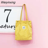 Weiyinxing Women Corduroy Shoulder Bag Reusable Shopping Bags Casual Tote 2023 New Soft Female Handbag Hot sale Canvas Large Size Pocket