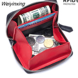 Weiyinxing Cowhide Women Wallets Female Genuine Leather Purses RFID Card Holders Small Portable Coin Purse Large Capacity Money Bag