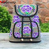 Weiyinxing Yunnan Ethnic Embroidery Backpack Retro Floral Embroidered Ladies Rucksack Embroidered Backpack