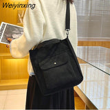 Weiyinxing Women Corduroy Shoulder & Crossbody Bags Female Eco Cloth Handbag Large Capacity Zipper Totes Soft Embroidery Messenger Bag