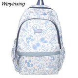 Weiyinxing Pink Travel Cartoon Print Book Bag Trendy Women Cute Leisure School Bags Girl Laptop Fashion Lady College Backpack Kawaii