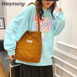 Weiyinxing Bags for Women 2023 New Corduroy Snap Button Shoulder Bag Large Capacity Shopping Bag Vintage Buckle Tote Female Handbags