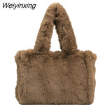 Weiyinxing Women Shoulder Bags Female Winter Plush Underarm Bags For Women 2023 Solid Color Fluffy Tote Bags Female Handbag