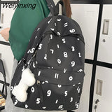 Weiyinxing Trendy Number New Printing Women Nylon Laptop Book Bag Lady Leisure College Backpack Girl Cute Travel School Bags Fashion