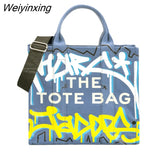 Weiyinxing Designer Graffiti Tote Bags for Women Canvas Chic Fashion Leisure Shoulder Bags Luxury Top-handle Female Handbag