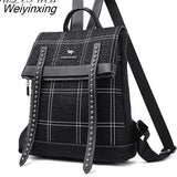 Weiyinxing Rivet belt backpack women sheepskin leather backpack school bags for teenage girls waterproof high capacity travel backpacks