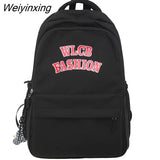Weiyinxing Men and Women Cool Waterproof Nylon Laptop Backpack Large Capacity Letter Printing Travel Book Bag Teenagers Preppy Schoolbag