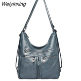 Weiyinxing In 1 Women Back Pack Bagpack Vintage Women Bag Soft Pu Leather Ladies Casual Tote Designer Shoulder Bags Women's Handbags Sac