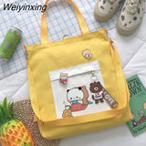 Weiyinxing for Women Canvas Shoulder Bag Reusable Shopping Bags Casual Tote Female Handbag Messenger Bag Harajuku Student Schoolbag