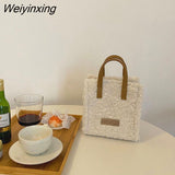 Weiyinxing Women Winter Shoulder Bag Lamb Wool Warm Soft Autumn Ins Square Cross-body Portable Casual Beige Khaki Girls Preppy Style