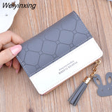 Weiyinxing Arrival Short Women Wallets Tassel Zipper Purse Patchwork Fashion Panelled Wallets Trendy Coin Purse Card Holder Leather