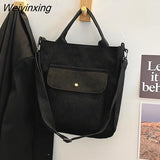 Weiyinxing Women Corduroy Shoulder & Crossbody Bags Female Eco Cloth Handbag Large Capacity Zipper Totes Soft Embroidery Messenger Bag