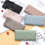 Weiyinxing New Fashion Ladies Long Wallet PU Leather Solid Color Striped Coin Purse Zipper Folding Dark Buckle Women's Clutch