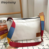 Weiyinxing Canvas Shoulder Bag Big Capacity Women Messenger Bag Female Crossbody Bags Colored Straps Retro Handbag for Student