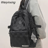 Weiyinxing Women Plaid Leisure School Bag Girl Travel Laptop Student Backpack Female Teenager Book Bags Ladies Nylon College Packet Fashion