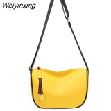 Weiyinxing Half Moon Bag 100% Genuine Leather Luxury Brand Handbag Wide Strap Crossbody Bag Shoulder Bag For Fashion Soft Women Bag