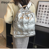 Weiyinxing Women Large Capacity Backpacks High Quality Space Cotton Female Bag School Bags Travel Bagpack Nylon Down Cotton Ladies Bookbag